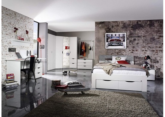 ΚΡΕΒΑΤΙ ΔΙΠΛΟ FRONT ALPINE WHITE - CARCASE STONE GREY ΓΙΑ ΣΤΡΩΜΑ 140Χ200