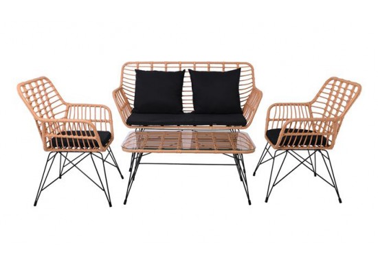 ΣΑΛΟΝΙ ΣΕΤ ΜΕΤΑΛΛΙΚΟ ΜΑΥΡΟ - WICKER ΦΥΣΙΚΟ