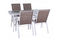 ΤΡΑΠΕΖΙ ΜΕΤΑΛΛΙΚΟ ΛΕΥΚΟ  ΣΕΤ ΜΕ 4 ΠΟΛΥΘΡΟΝΕΣ TEXTILENE CAPPUCCINO