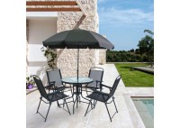 ΤΡΑΠΕΖΙ ΣΕΤ ΜΕΤΑΛΛΙΚΟ - TEXTILENE ΜΑΥΡΟ ΜΕ 4 ΠΟΛΥΘΡΟΝΕΣ & ΟΜΠΡΕΛΑ