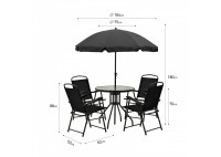 ΤΡΑΠΕΖΙ ΣΕΤ ΜΕΤΑΛΛΙΚΟ - TEXTILENE ΜΑΥΡΟ ΜΕ 4 ΠΟΛΥΘΡΟΝΕΣ & ΟΜΠΡΕΛΑ