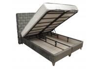 ΚΡΕΒΑΤΙ ΔΙΠΛΟ ΜΕ ΑΠΟΘΗΚΕΥΤΙΚΟ ΧΩΡΟ ΥΦΑΣΜΑ ΓΚΡΙ ΣΚΟΥΡΟ ΓΙΑ ΣΤΡΩΜΑ 160Χ200