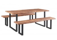 ΤΡΑΠΕΖΑΡΙΑ ΣΕΤ ΜΕ 2 ΠΑΓΚΟΥΣ ΞΥΛΟ 3D PAPER DARK ACACIA & ΜΕΤΑΛΛΙΚΗ ΒΑΣΗ ΜΑΥΡΗ