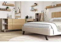 ΚΡΕΒΑΤΙ ΔΙΠΛΟ LIGHT OAK - ΥΦΑΣΜΑ ΓΚΡΙ ΜΠΕΖ ΓΙΑ ΣΤΡΩΜΑ 160Χ200