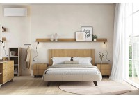 ΚΡΕΒΑΤΙ ΔΙΠΛΟ LIGHT OAK - ΥΦΑΣΜΑ ΓΚΡΙ ΜΠΕΖ ΓΙΑ ΣΤΡΩΜΑ 160Χ200