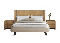 ΚΡΕΒΑΤΙ ΔΙΠΛΟ LIGHT OAK - ΥΦΑΣΜΑ ΓΚΡΙ ΜΠΕΖ ΓΙΑ ΣΤΡΩΜΑ 160Χ200