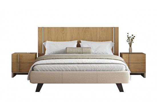 ΚΡΕΒΑΤΙ ΔΙΠΛΟ LIGHT OAK - ΥΦΑΣΜΑ ΓΚΡΙ ΜΠΕΖ ΓΙΑ ΣΤΡΩΜΑ 160Χ200