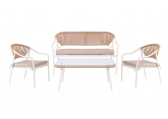 ΣΑΛΟΝΙ ΣΕΤ ΜΕΤΑΛΛΙΚΟ ΑΣΠΡΟ - WICKER ΦΥΣΙΚΟ