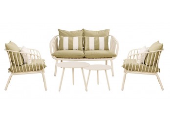 ΣΑΛΟΝΙ ΣΕΤ PP & ΜΕΤΑΛΛΟ CREAM ΜΕ ΜΑΞΙΛΑΡΙΑ SANDY GREEN