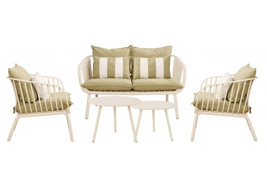 ΣΑΛΟΝΙ ΣΕΤ PP & ΜΕΤΑΛΛΟ CREAM ΜΕ ΜΑΞΙΛΑΡΙΑ SANDY GREEN