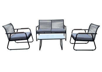 ΣΑΛΟΝΙ ΣΕΤ ΜΕΤΑΛΛΙΚΟ ΜΑΥΡΟ - ROPE WICKER ΓΚΡΙ