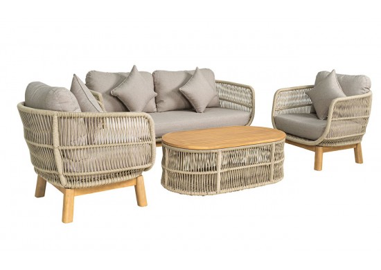 ΣΑΛΟΝΙ ΣΕΤ ΦΥΣΙΚΟ ΞΥΛΟ ΑΚΑΚΙΑ - ROPE WICKER ΜΠΕΖ