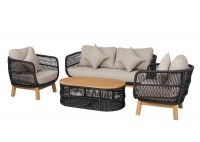 ΣΑΛΟΝΙ ΣΕΤ ΦΥΣΙΚΟ ΞΥΛΟ ΑΚΑΚΙΑ - ROPE WICKER ΜΑΥΡΟ