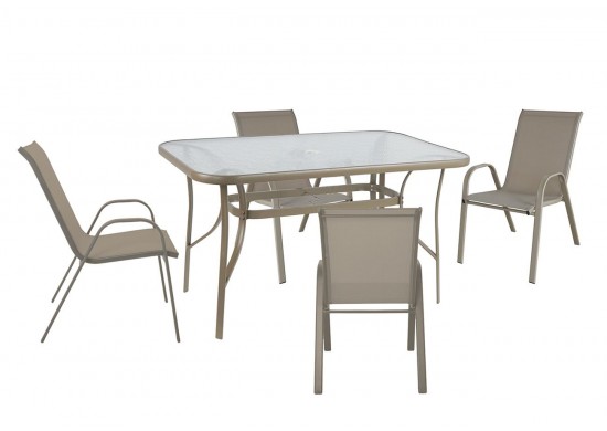 ΤΡΑΠΕΖΙ ΜΕΤΑΛΛΙΚΟ ΜΠΕΖ ΣΕΤ ΜΕ 4 ΠΟΛΥΘΡΟΝΕΣ TEXTILENE ΜΠΕΖ