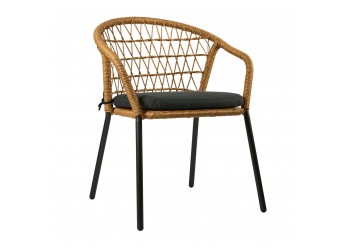 ΠΟΛΥΘΡΟΝΑ WICKER ROPE ΑΠΟΧΡΩΣΗ ΦΥΣΙΚΟ ΜΕ ΜΕΤΑΛΛΙΚΟ ΣΚΕΛΕΤΟ ΜΑΥΡΟ