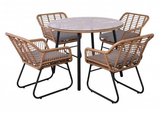 ΤΡΑΠΕΖΙ ΣΕΤ ΜΕΤΑΛΛΙΚΟ ΜΑΥΡΟ ΜΕ 4 ΠΟΛΥΘΡΟΝΕΣ WICKER ΦΥΣΙΚΟ