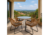 ΤΡΑΠΕΖΙ ΣΕΤ ΜΕΤΑΛΛΙΚΟ ΜΑΥΡΟ ΜΕ 4 ΠΟΛΥΘΡΟΝΕΣ WICKER ΦΥΣΙΚΟ