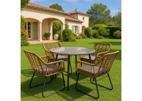 ΤΡΑΠΕΖΙ ΣΕΤ ΜΕΤΑΛΛΙΚΟ ΜΑΥΡΟ ΜΕ 4 ΠΟΛΥΘΡΟΝΕΣ WICKER ΦΥΣΙΚΟ