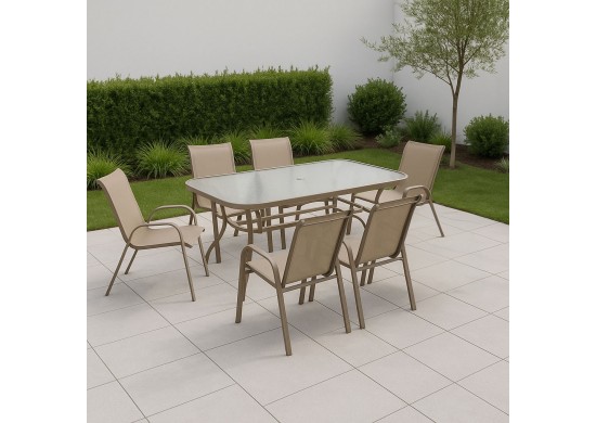 ΤΡΑΠΕΖΙ ΣΕΤ ΜΕΤΑΛΛΙΚΟ ΜΠΕΖ ΜΕ 6 ΠΟΛΥΘΡΟΝΕΣ