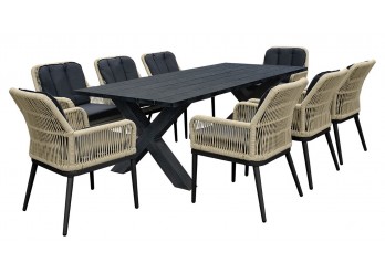 ΤΡΑΠΕΖΙ ΣΕΤ ALU ΑΝΘΡΑΚΙ - ROPE ΦΥΣΙΚΟ ΜΕ 8 ΠΟΛΥΘΡΟΝΕΣ