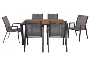 ΤΡΑΠΕΖΙ ΜΕΤΑΛΛΙΚΟ ΑΝΘΡΑΚΙ ΣΕΤ ΜΕ 6 ΠΟΛΥΘΡΟΝΕΣ