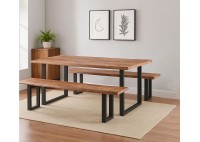 ΤΡΑΠΕΖΑΡΙΑ ΣΕΤ ΜΕ 2 ΠΑΓΚΟΥΣ ΞΥΛΟ 3D PAPER DARK ACACIA & ΜΕΤΑΛΛΙΚΗ ΒΑΣΗ ΜΑΥΡΗ