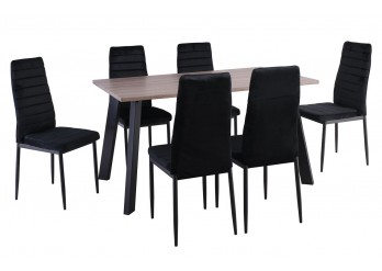 ΤΡΑΠΕΖΑΡΙΑ ΜΑΥΡΗ - SONOMA OAK ΣΕΤ ΜΕ 6 ΚΑΡΕΚΛΕΣ ΥΦΑΣΜΑ VELURE ΜΑΥΡΟ