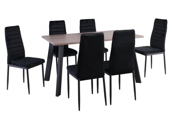 ΤΡΑΠΕΖΑΡΙΑ ΜΑΥΡΗ - SONOMA OAK ΣΕΤ ΜΕ 6 ΚΑΡΕΚΛΕΣ ΥΦΑΣΜΑ VELURE ΜΑΥΡΟ