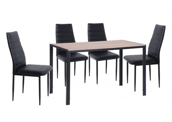 ΤΡΑΠΕΖΑΡΙΑ ΜΕΤΑΛΛΙΚΗ ΜΑΥΡΗ - SONOMA OAK ΣΕΤ ΜΕ 4 ΚΑΡΕΚΛΕΣ ΔΕΡΜΑΤΙΝΗ ΜΑΥΡΗ PVC