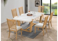 ΤΡΑΠΕΖΑΡΙΑ ΞΥΛΙΝΗ ΑΠΟΧΡΩΣΗ ΦΥΣΙΚΟ - ΑΣΠΡΟ ΣΕΤ ΜΕ 6 ΚΑΡΕΚΛΕΣ ΥΦΑΣΜΑ ΑΣΠΡΟ