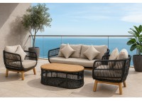 ΣΑΛΟΝΙ ΣΕΤ ΦΥΣΙΚΟ ΞΥΛΟ ΑΚΑΚΙΑ - ROPE WICKER ΜΑΥΡΟ