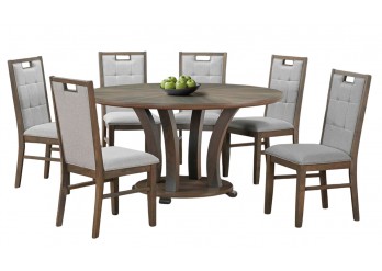 ΤΡΑΠΕΖΑΡΙΑ ΞΥΛΙΝΗ ΡΟΤΟΝΤΑ ΑΠΟΧΡΩΣΗ ANTIQUE GREY WALNUT ΜΕ 6 ΚΑΡΕΚΛΕΣ ΥΦΑΣΜΑ ΓΚΡΙ