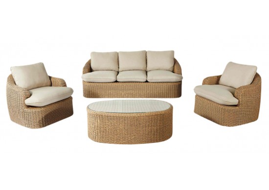 ΣΑΛΟΝΙ ΣΕΤ ALU WICKER ΦΥΣΙΚΟ ΜΕ ΜΑΞΙΛΑΡΙΑ ΜΠΕΖ