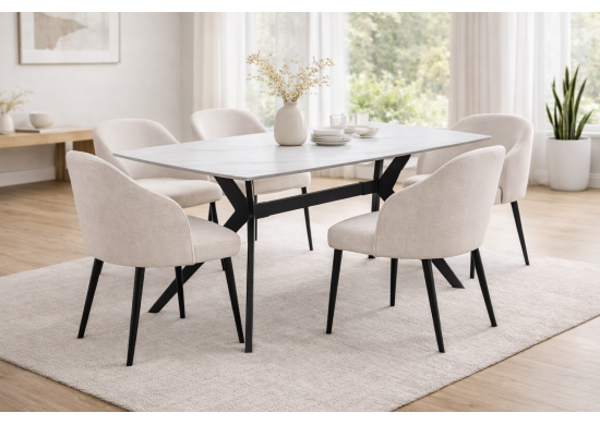 ΤΡΑΠΕΖΙ ΜΕΤΑΛΛΙΚΟ ΜΑΥΡΟ ΜΕ ΕΠΙΦΑΝΕΙΑ SINTERED STONE ΜΑΥΡΟ - WHITE MARBLE