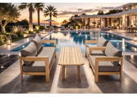 ΣΑΛΟΝΙ ΣΕΤ ΦΥΣΙΚΟ ΞΥΛΟ ACACIA ΜΕ ΜΑΞΙΛΑΡΙΑ CAPPUCCINO