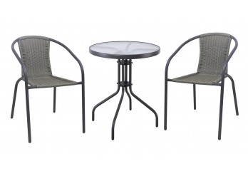 ΤΡΑΠΕΖΙ ΣΕΤ ΜΕΤΑΛΛΙΚΟ ΑΝΘΡΑΚΙ ΜΕ 2 ΠΟΛΥΘΡΟΝΕΣ WICKER MIXED GREY