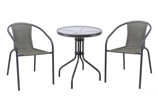 ΤΡΑΠΕΖΙ ΣΕΤ ΜΕΤΑΛΛΙΚΟ ΑΝΘΡΑΚΙ ΜΕ 2 ΠΟΛΥΘΡΟΝΕΣ WICKER MIXED GREY