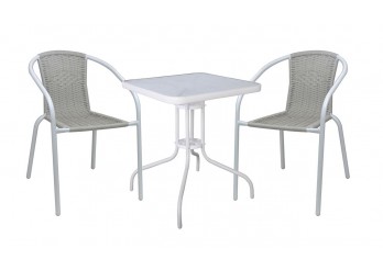 ΤΡΑΠΕΖΙ ΣΕΤ ΜΕΤΑΛΛΙΚΟ ΑΣΠΡΟ ΜΕ 2 ΠΟΛΥΘΡΟΝΕΣ WICKER BEIGE