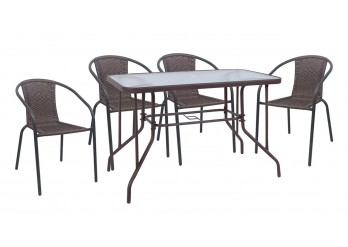 ΤΡΑΠΕΖΙ ΣΕΤ ΜΕΤΑΛΛΙΚΟ ΚΑΦΕ ΜΕ 4 ΠΟΛΥΘΡΟΝΕΣ WICKER ΚΑΦΕ