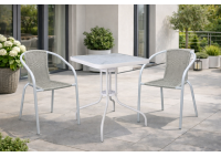 ΤΡΑΠΕΖΙ ΣΕΤ ΜΕΤΑΛΛΙΚΟ ΑΣΠΡΟ ΜΕ 2 ΠΟΛΥΘΡΟΝΕΣ WICKER BEIGE