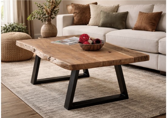 ΤΡΑΠΕΖΑΚΙ ΣΑΛΟΝΙΟΥ ΦΥΣΙΚΟ ΞΥΛΟ ΑΚΑΚΙΑ ΜΕ ΜΕΤΑΛΛΙΚΗ ΒΑΣΗ ΜΑΥΡΗ