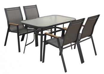 ΤΡΑΠΕΖΙ ΜΕΤΑΛΛΙΚΟ ΑΝΘΡΑΚΙ ΣΕΤ ΜΕ 4 ΠΟΛΥΘΡΟΝΕΣ TEXTILENE ΓΚΡΙ