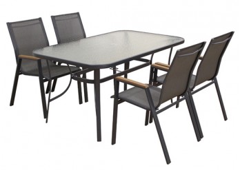 ΤΡΑΠΕΖΙ ΜΕΤΑΛΛΙΚΟ ΑΝΘΡΑΚΙ ΣΕΤ ΜΕ 4 ΠΟΛΥΘΡΟΝΕΣ TEXTILENE ΓΚΡΙ