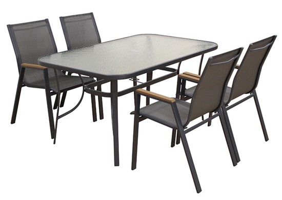 ΤΡΑΠΕΖΙ ΜΕΤΑΛΛΙΚΟ ΑΝΘΡΑΚΙ ΣΕΤ ΜΕ 4 ΠΟΛΥΘΡΟΝΕΣ TEXTILENE ΓΚΡΙ