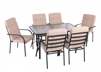 ΤΡΑΠΕΖΙ ΜΕΤΑΛΛΙΚΟ ΑΝΘΡΑΚΙ ΣΕΤ ΜΕ 6 ΠΟΛΥΘΡΟΝΕΣ