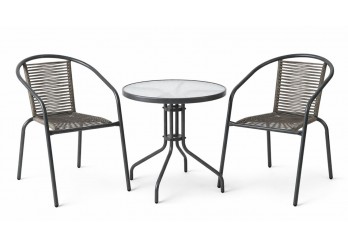 ΤΡΑΠΕΖΙ ΣΕΤ ΜΕΤΑΛΛΙΚΟ ΑΝΘΡΑΚΙ - PE RATTAN ΓΚΡΙ ΜΕ 2 ΠΟΛΥΘΡΟΝΕΣ