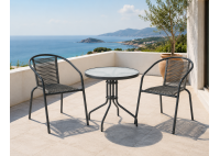 ΤΡΑΠΕΖΙ ΣΕΤ ΜΕΤΑΛΛΙΚΟ ΑΝΘΡΑΚΙ - PE RATTAN ΓΚΡΙ ΜΕ 2 ΠΟΛΥΘΡΟΝΕΣ