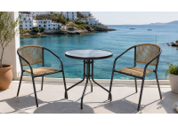 ΤΡΑΠΕΖΙ ΣΕΤ ΜΕΤΑΛΛΙΚΟ ΑΝΘΡΑΚΙ - PE RATTAN ΦΥΣΙΚΟ ΜΕ 2 ΠΟΛΥΘΡΟΝΕΣ