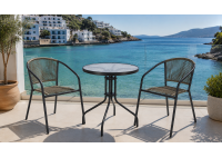 ΤΡΑΠΕΖΙ ΣΕΤ ΜΕΤΑΛΛΙΚΟ ΑΝΘΡΑΚΙ - PE RATTAN ΓΚΡΙ ΜΕ 2 ΠΟΛΥΘΡΟΝΕΣ