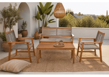 ΣΑΛΟΝΙ ΣΕΤ ΞΥΛΙΝΟ ACACIA ΑΠΟΧΡΩΣΗ ΦΥΣΙΚΟ - WICKER ΜΠΕΖ